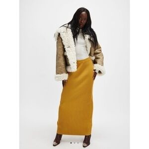 Free People Clara Maxi Skirt Large Avocado Combo Knit Ribbed Maxi